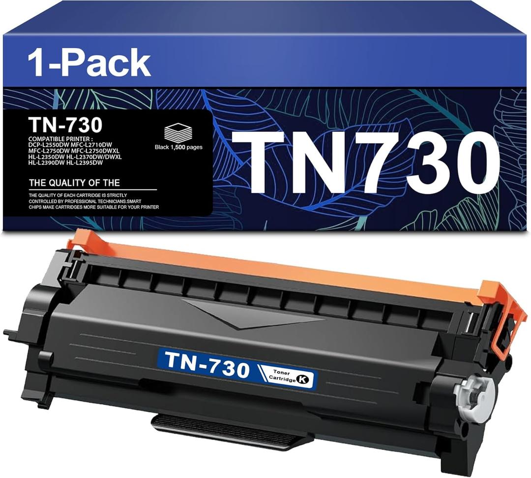 TN730 TN-730 Black Toner Cartridge 1-Pack Replacement for Brother TN 730 Toner Cartridge DCP-L2550DW MFC-L2710DW MFC-L2750DW MFC-L2750DWXL HL-L2350DW HL-L2370DW/DWXL HL-L2390DW HL-L2395DW Printer