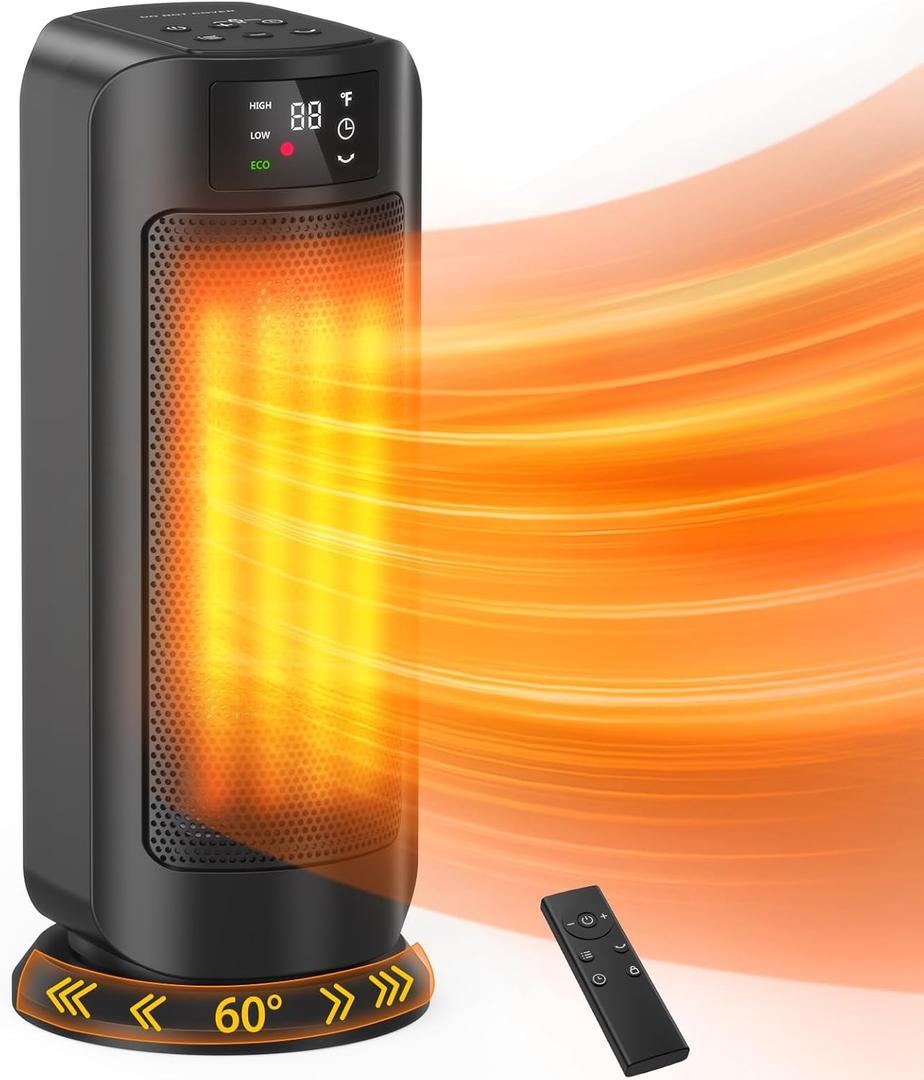 Space Heater, 1500W Space Heaters Efficient Heating with LED Display, 1-24H Timer, ECO, Multiple Protection, 60 Oscillating Portable Heater Quiet Heating for Garage Home Office Indoor Use (DARK GRAY)