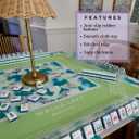 KRD x Preppy Goods Seaglass Garden Mahjong Mat - Blue & Green Grandmillennial Mahjong Playing Mat with Instructional Layout for American Mahjong, 32.5"x32.5"