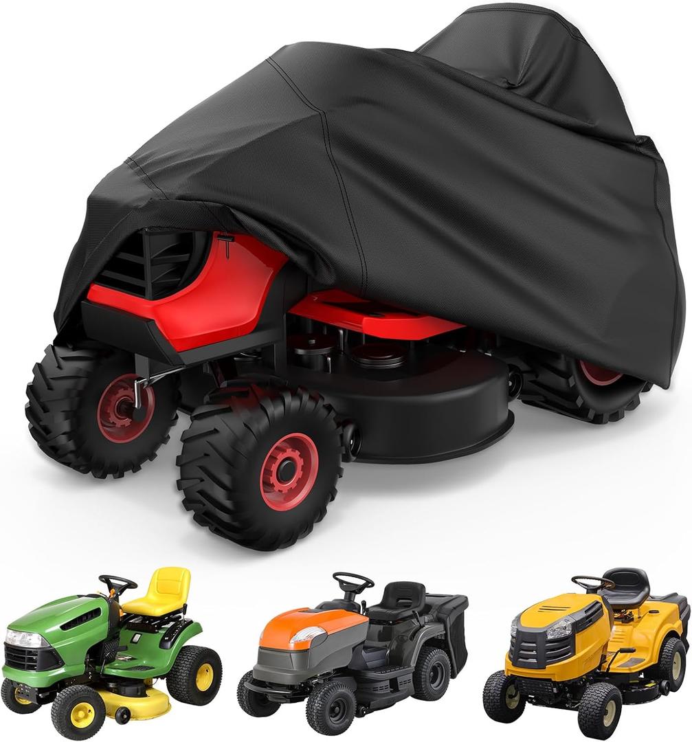 Mrrihand Lawn Mower Cover, Heavy-Duty Riding Lawn Mower Cover, Universal Fit Lawn Mower Covers Waterproof with Elastic Cord & Storage Bag, Lawn Tractor Cover Up to 54" Decks, UV Resitant & Durable