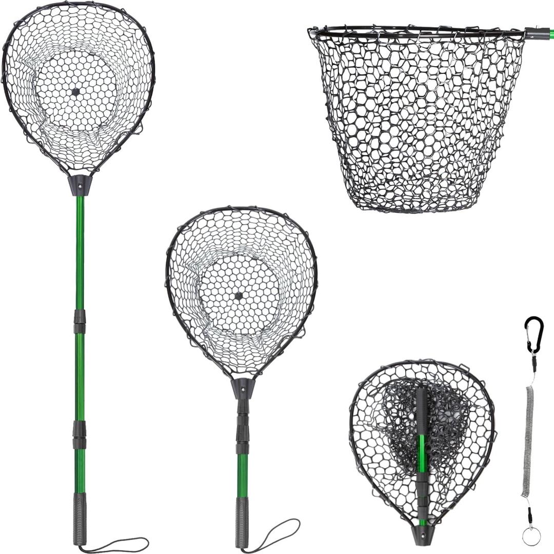 Rubber Fishing Net with Telescoping Handle - High Strength Landing Net for Fishing with Soft Rubber Netting, Two Sizes Options, L, Hoop Size: 20.3 X 16