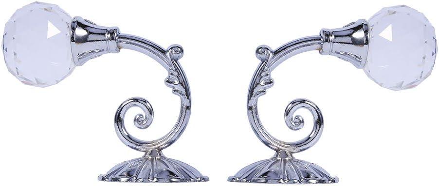 Crystal Curtain Tiebacks, 2x Metal Crystal Glass Curtain Holdback Decorative Wall Mounted Window Tassel Curtain Drapery, Window Treatment Holdbacks (Silver)