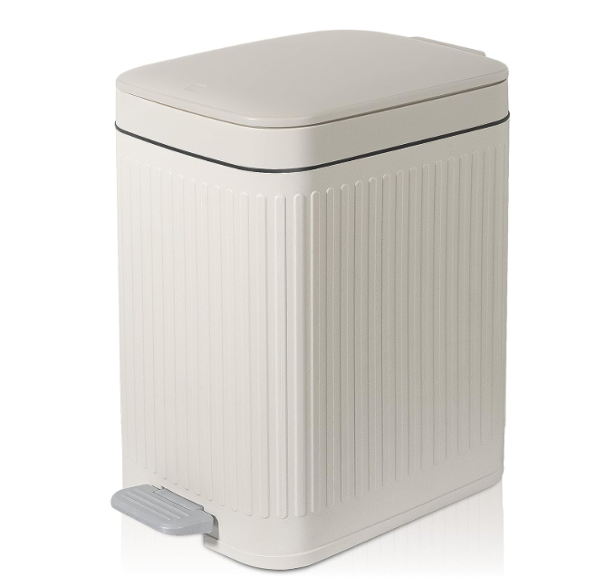 rejomiik Small Bathroom Trash Can with Lid Slim Soft Close Garbage Can Step Wastebasket Container Trash Bin for Office Bedroom Kitchen Living Room (1.9 Gallon Cream)