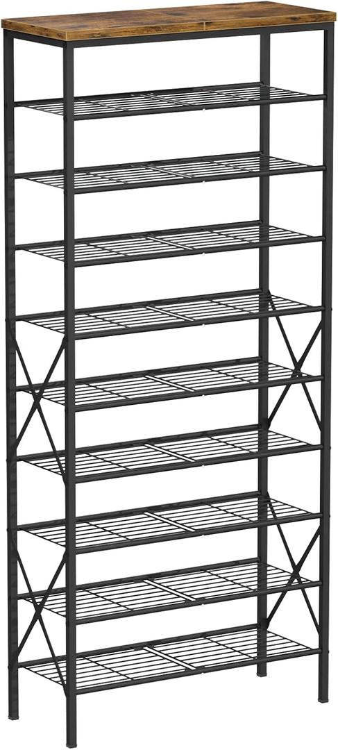 10-Tier Tall Shoe Rack, Large Capacity Shoe Shelf Holds40-45 Pairs, Shoe Shelf for Entryway, Hallway, Living Room, Rustic Brown (27.8" x 10.8" x 65.7")