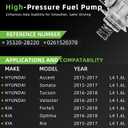 High Pressure Fuel Pump 35320-2B220 Compatible with Hyundai Sonata Accent Tucson Velo-ster Compatible with Kia Optima Forte Rio 1.6L L4# 0261520378 GDP404 HM10054 353202B220 M73176 35320-2B220
