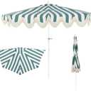 JONATHAN Y Half Umbrella UMB1201L Beverly 9 ft. Designer Classic Scalloped Fringe Market Patio with Crank, Tilt Button and UV Protection in Green/White, White Pole