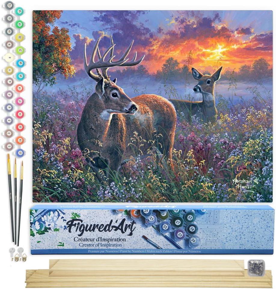 Figured'Art Paint by Numbers for Adults Deer Couple 16"x20" - Craft Art Painting Rolled Canvas with DIY Wooden Frame