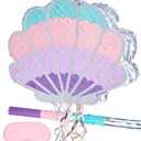 Wernnsai Mermaid Seashell Piata - Pink Shellfish Pinatas for Kids Girls Birthday Mermaid Princess Party Decorations Under The Sea Ocean Theme Party Games With Bat Blindfold 16 x 12.5" x 3"