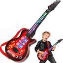 Kids Electric Guitar Toy for Ages 3-5 21 Inch Light Up Guitar with 4 Strings Infrared Sensor & Strap Musical Gift for Boys Girls (Red)