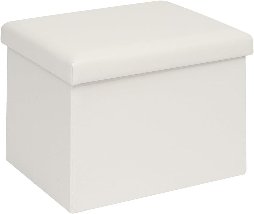B FSOBEIIALEO Folding Storage Ottoman Cube Faux Leather Ottomans for Living Room, Bedroom, Home Office, Dorm Storage Footrest White 16.5"x12.6"x12.6"