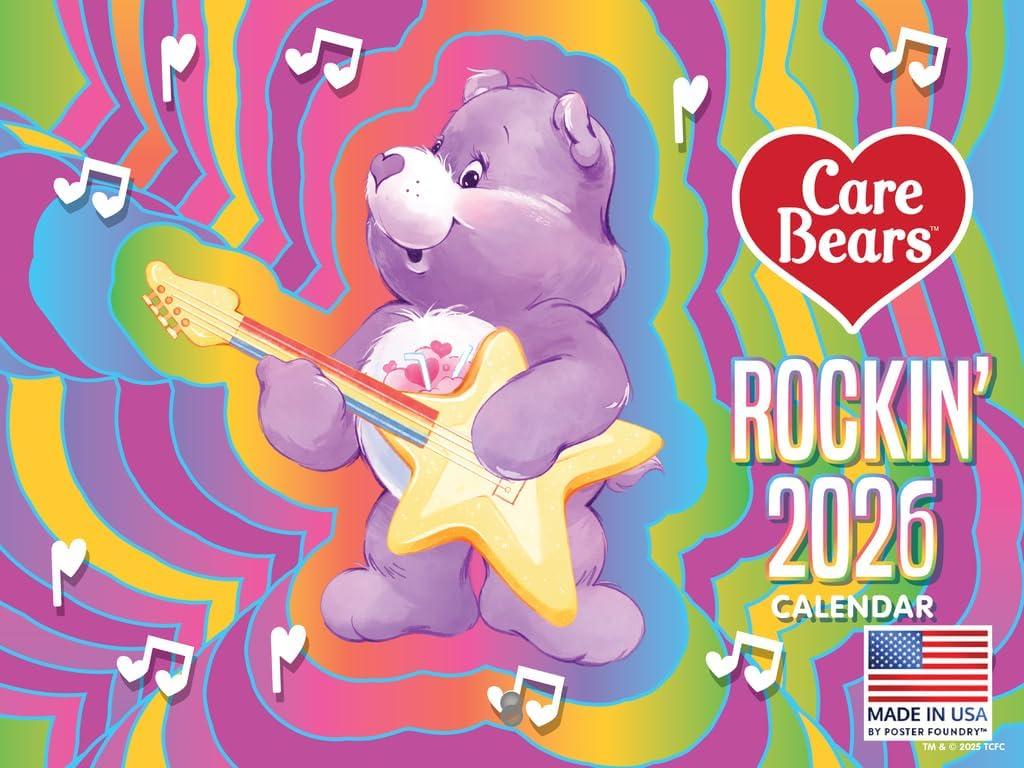 Care Bear Calendar 2026 Rock Music Bears Edition Monthly Wall Calender 12 Month | American Made In The USA