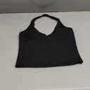 YEOREO Women's Halter Crop Top V Neck Workout Going Out Tank Top Hazel Padded Sleeveless Backless Trendy Summer Camisole (Medium, Black)