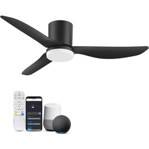 42Inch Smart Flush Mount Ceiling Fans with Lights Remote,Low Profile,Black