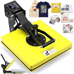 Whubefy Heat Press 15x15 Slide Out, Clamshell Heat Press Machine for T-Shirts, Bags, Mouse Pads & More, Dual-Tube Fast Heating, Digital Industrial Sublimation Printer for Heat Transfer Vinyl (Yellow + Black)