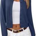 REORIA Womens 2025 Fall Fashion Lightweight Long Sleeve Button Down Casual Wool Blend Cardigan Sweaters (Blue)