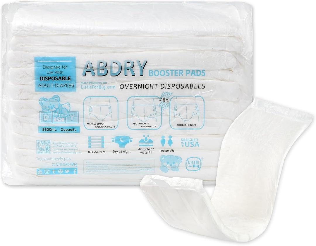LittleForBig ABDry Adult Booster Pads with Adhesive Strip 10 Pieces - ABDry Booster Pads
