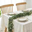 6Pcs Eucalyptus Garland, 6FT Green Garland with Flowers, Artificial Faux Greenery Vines for Wedding Party Table Centerpieces Runner Room Home Mantle Decor