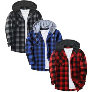 ZITY 3 Pack Men's Flannel Hoodie Shirts Long Sleeve Casual Vintage Button Down Plaid Shirt Jacket with Pocket (X-Large)
