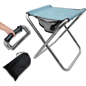 16 Inch Tall Portable Folding Camping Stool - Aluminum Alloy Lightweight Seat With Carry Bag for Fishing, Outdoor Camping, Hiking and BBQ (Blue)