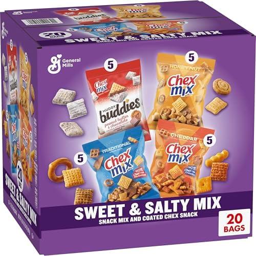 Amazon.com: Chex Sweet & Salty Snack Variety Pack, Individually Wrapped Snack Bags, Party and Lunch Packs, Muddy Buddies Peanut Butter and Chocolate, Chex Mix Traditional, Cheddar, Honey Nut, 35 oz/20 Bags (Best Before Oct. 11, 2025)