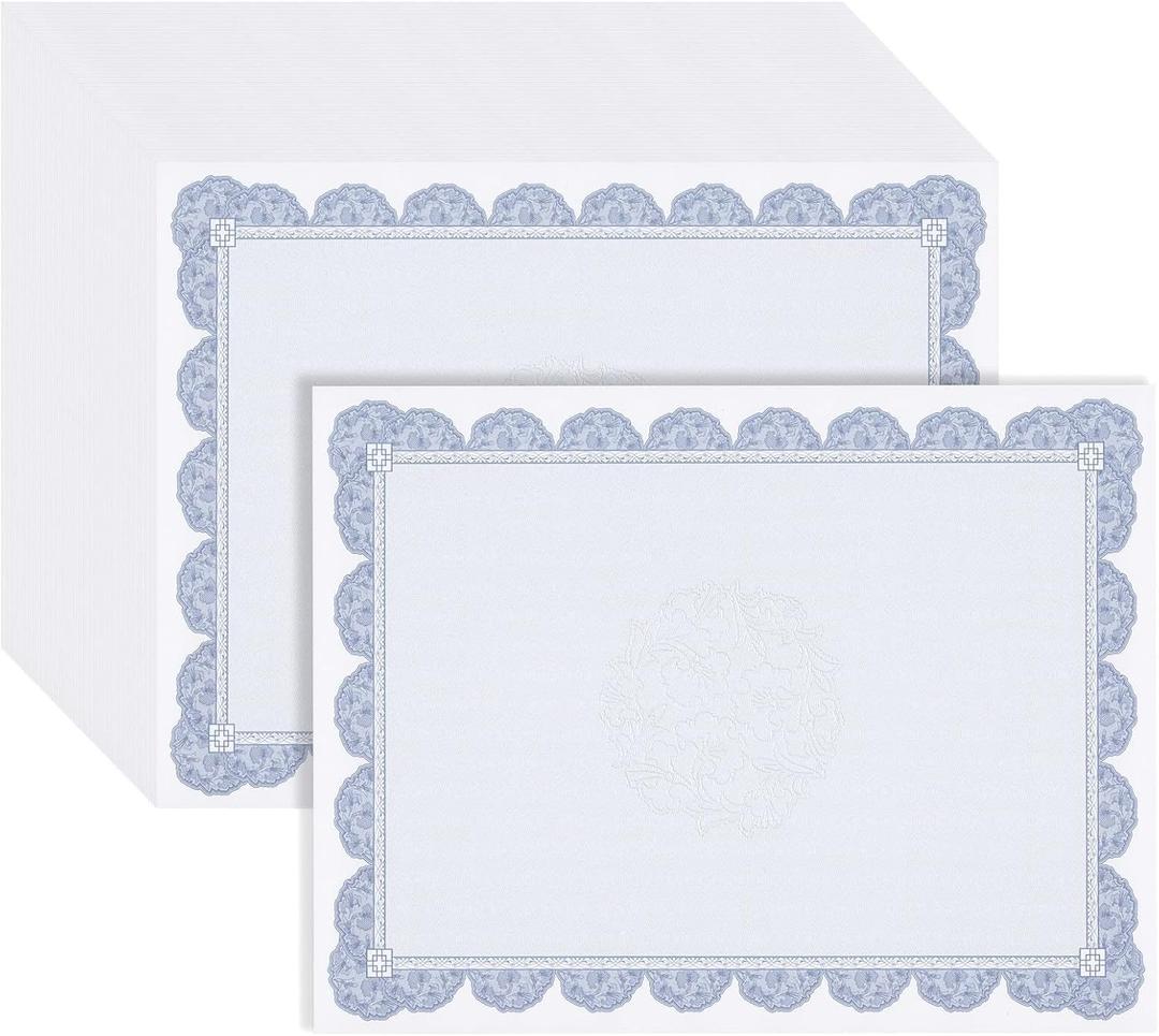 96 Sheet Navy Blue Floral Certificate Paper for Printing - Customizable Blank Cardstock with Border for Graduation Diploma, Achievement Awards, Recognition Documents (8.5 x 11 in)