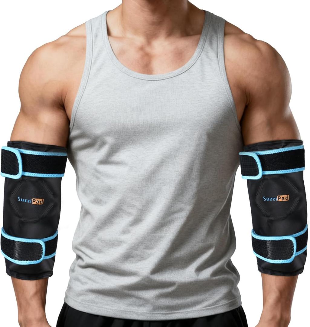 SuzziPad Elbow Ice Pack Wrap Wearable Cold Compression Sleeve for Elbow & Forearm, Reusable Ice Pack for Tennis & Golf Recovery, Black2packs