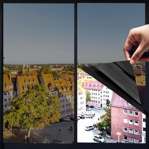 One Way Window Privacy Film with Tools, Heat Control Window Tint for Home, Explosion-Proof Premium PET Material Sun Blocking Anti UV Reflective Window Film, Cosmic Black,23.6 Inch x 16.4 Feet