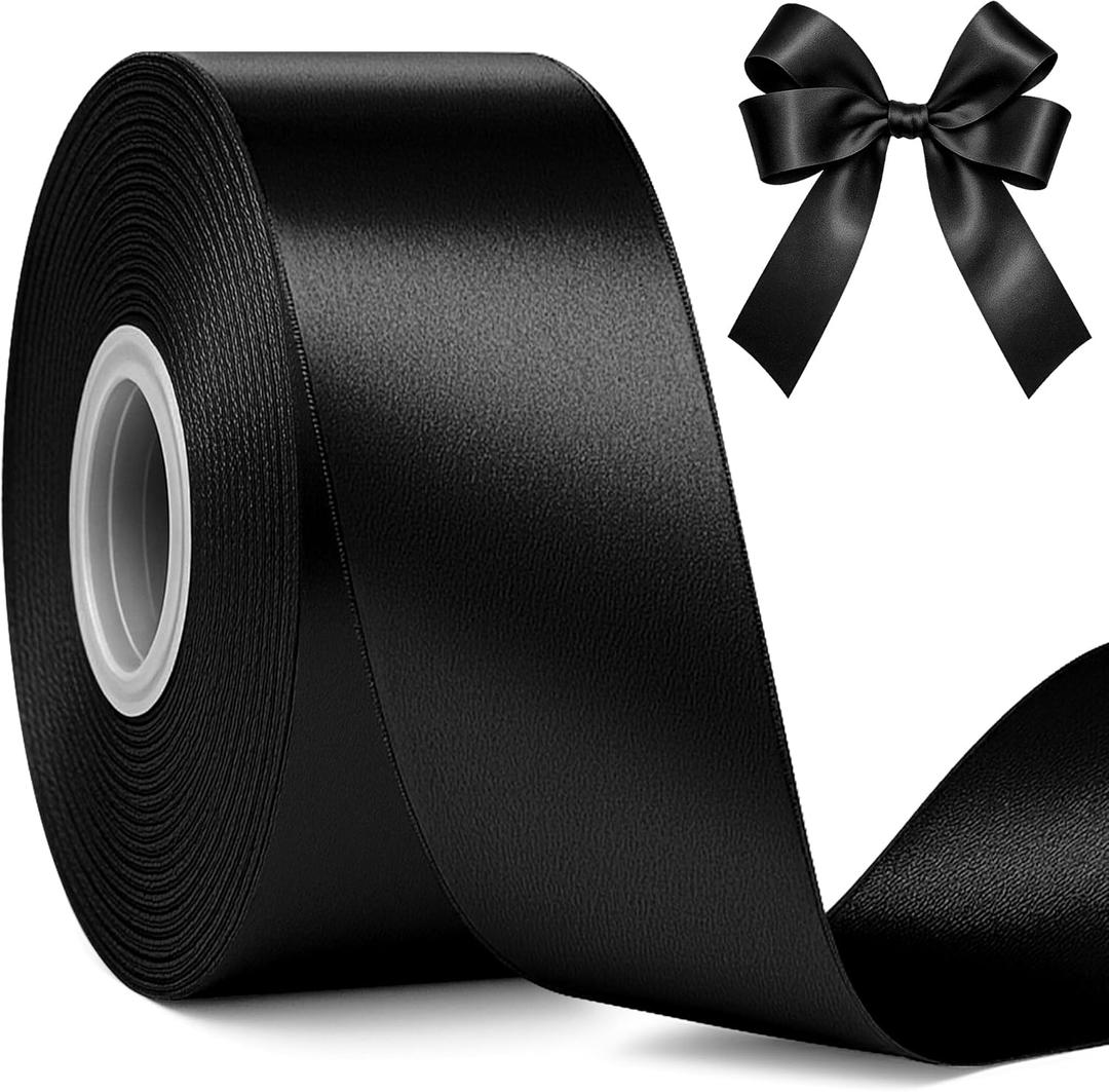 Fullive 1 1/2 Inch Black Ribbon, 30 Yards Black Ribbon for Gift Wrapping, Solid Polyester Satin Halloween Ribbons for Graduate Halloween Decorations DIY Hair Bows Floral Arrangements Wrapping Bouquet