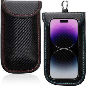 Coorattyes Faraday Bags For Phones,Faraday Phone Bag,Go Dark Bags For Cell Phones,Carbon Fiber Surface Signal Blocking Pouch, Car Key/Wifi/Rfid/Gps Signal Blocker With Red Blue Stiching
