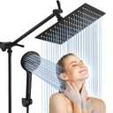 Rain Shower Head with Handheld Spray, Lanhado 10'' High Pressure Shower Heads with 11'' Extension Arm, 9 Settings Handheld Shower Heads with Hose & Holder, Anti-leak Dual Rainfall Shower Head, Black