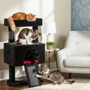 BEWISHOME Cat Tree Tower for Indoor Gothic Cat Trees with Coffin Bed, Cat Condo Cat House with Scratching Posts, Cat Shelves with Spider Toy, Pet Play Activity Center Black with Red, MMJ95R
