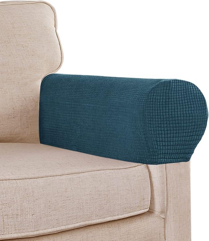 Stretch Sofa Arm Covers Spandex Jacquard AntiSlip Couch Arm Covers with Sticker Furniture Armrest Protector for Sofa Couch Chair Recliner, Set of 2, Deep Teal