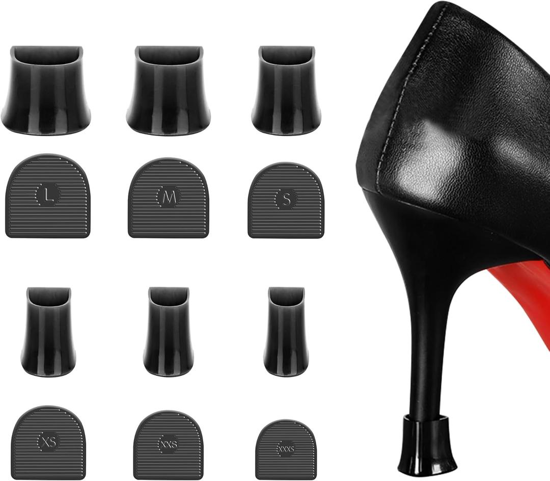 6Pairs Heel Cap Protectors,6Sizes Heel Stoppers Heels Repair Caps, Anti-Noise Heel Covers for High Heel Outdoor (6 Sizes(2X-Small, XX, XS, S, M, L), Black)