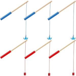 Sumind 6 Pcs Magnetic Fishing Pole Wooden Magnetic Fishing Rods with Magnet Hooks Christmas Game Toy Gifts for Birthday Party(Red, Blue,Column, Hook)