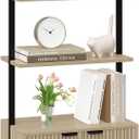 Yusong 73" Tall Bookshelf with Cabinet, Industrial Ladder Wall Mount Shelf Bookcase with Wood and Metal Frame, Plant Shelf Wall Storage Display for Living Room Bedroom, Wavy Light Ivory