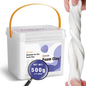 SELEAD Foam Clay White 500g - Moldable Air Dry Ultra-Light Modeling Clays for Adult Cosplay, Sculpting, Arts & Crafts - with 80g Colored Clay