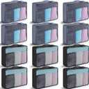 Tudomro 12 Pcs Large Packing Cubes Luggage Organizers for Suitcase Mesh Travel Organizer Bags Travel Packing Organizers for Traveling Camping Hiking (15.8 x 11.8 x 4.3 inch, Dark Gray/Black)