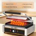 Commercial Panini Press - 2200W Electric Panini Sandwich Grill w/Nonstick Coating & Adjustable Temp, Panini Grill Press w/14"x9" Cooking Pan (Grooved Top & Flat Bottom), Double-sided Heating