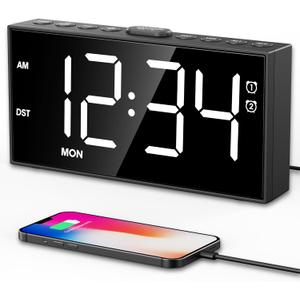 PPLEE Alarm Clock for Bedroom,Upgrade Digital Clock Large Bold Number,5 Level Brightness Volume,2 Alarms,Weekend Weekday Mode,Type C/USB Charger Port,Loud Table Clock with Power Off Memory for Any Age (White)