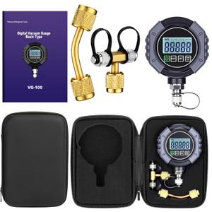 Saysurey Digital Vacuum Gauge, 0-75000 μm Hg HVAC Vacuum Pressure Meter with 7/ 16"-20UNF, HVAC Digital Vacuometro Tester Set with Buzzer Alarm, 1/ 4" SAE Extension Connector Fitting, Brass Adapter