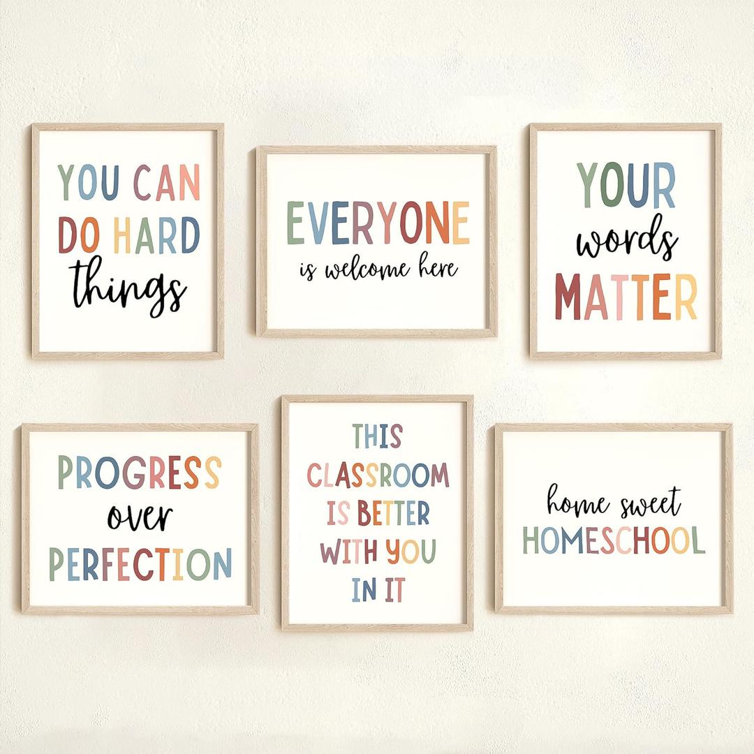 2 x seersillus 6Pcs Positive Motivational Wall Decor, Boho Classroom Decor, Inspirational Office Kids Room Teacher Decor, Teacher Gift, Unframed (8X10 INCH)