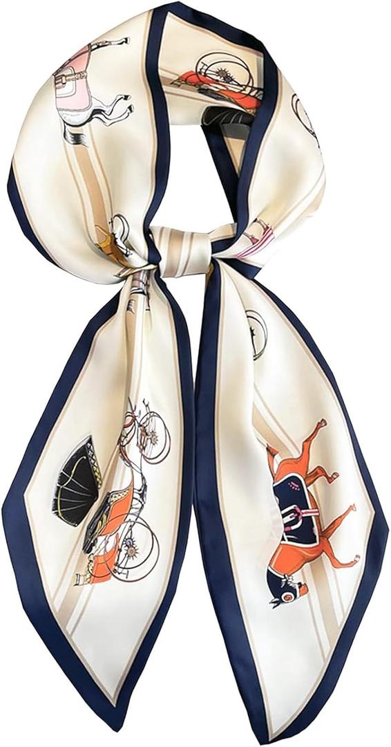 Head Scarf Hair Neck Scarves For Women Purse Bag Scarfs For Handbags Silky Long Thin Satin Headscarf Fashion (B8-white Horse(5.9 X 59inch)