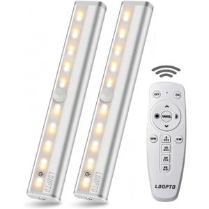LDOPTO Under Cabinet Lights Wireless Battery Operated Lights with Remote Control LED Closet Lights Counter Wall Lights Without Wiring with Remote for Kitchen Shelf Hallway, Multiple Colors 2 Pack