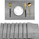 Leetaltree Grey Placemats, Heat Resistant Non-Slip Place mats for Dining Table, Washable Durable PVC Vinyl Woven Table Mats (Set of 8) (Gray)