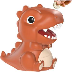 2 x Dinosaur Piggy Bank for Money Bank Coin Bank for Boys and Girls,Unbreakable Money Bank,Tyrannosaurus Rex Large Size Decoration Savings Christmas, Halloween, Birthday Gift (Brown)
