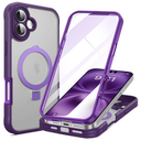 for iPhone 16 Plus Case with Invisible Magnetic Stand, Compatible with Mag-Safe Translucent Matte with Built-in Screen Protector, Shockproof Protective Phone Case for Women Men, Purple 