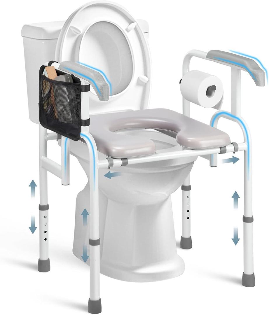 Raised Toilet Seat with Handles - 500 lbs Capacity, Extended Forward Handles for Elderly, Adjustable Toilet Seat Risers for Seniors, Toilet Seat with Handles Handicap & Pregnancy Support