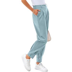 CFLONGE Women's Summer High Waisted Pants for Women 2025 Casual Ankle Length Pant for Work Office Trouser Slacks with Pockets, L