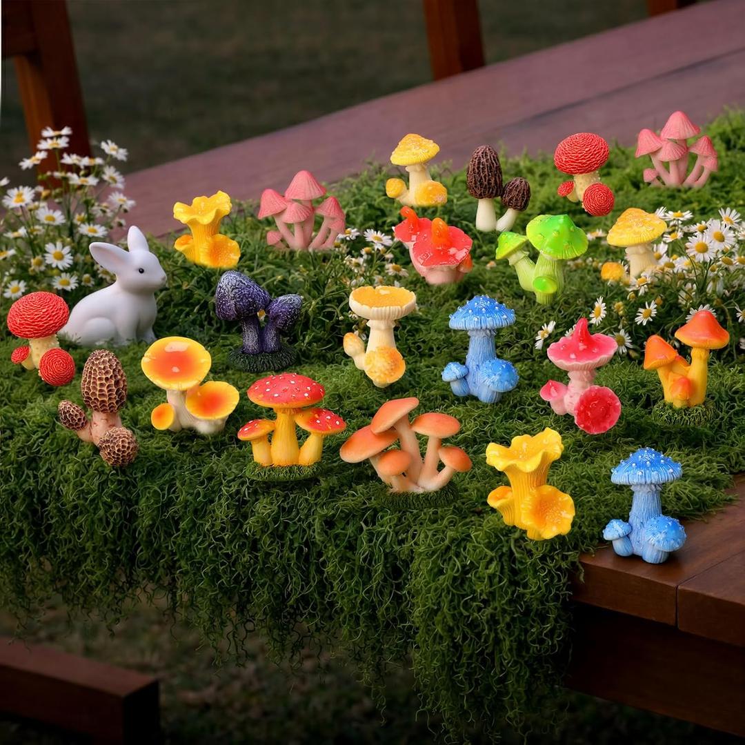 Sliner 16 Pcs Miniature Resin Mushroom Figurines Mini Mushroom Figurines Cute Fairy Garden Ornaments Bonsai Crafts for Home Outdoor Micro Decoration Lawn Colorful Moss Landscape DIY