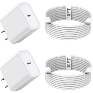 10FT iPhone 16 15 Charger Fast Charging,2Pack 20W Type C Chargers USB C Block 10Foot USB C to USB C Woven Cable, Apple i Phone 16 Charger for iPhone 16/16 Plus/16 Pro/16 Pro Max/iPhone 15 Pro Max/iPad